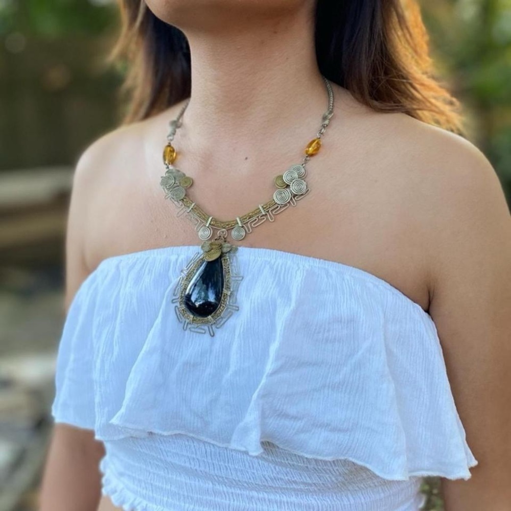 Handmade Peruvian Wire Wrapping w Stone